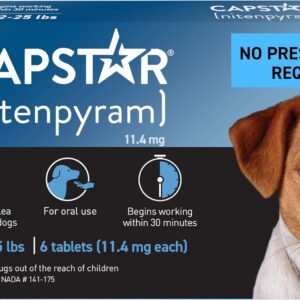 Capstar(nitenpyram) for Dogs Fast-Acting Oral Flea Treatment for Dogs 2-25 lbs, Vet-Recommended Medication Tablets Start Killing in 30 Minutes, 6 Doses