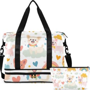 Cartoon Cute Colorful Dog Rainbow Sports Tote Gym Bag Travel Weekender Gear Bag with Adjustable Strap for Yoga Waterproof