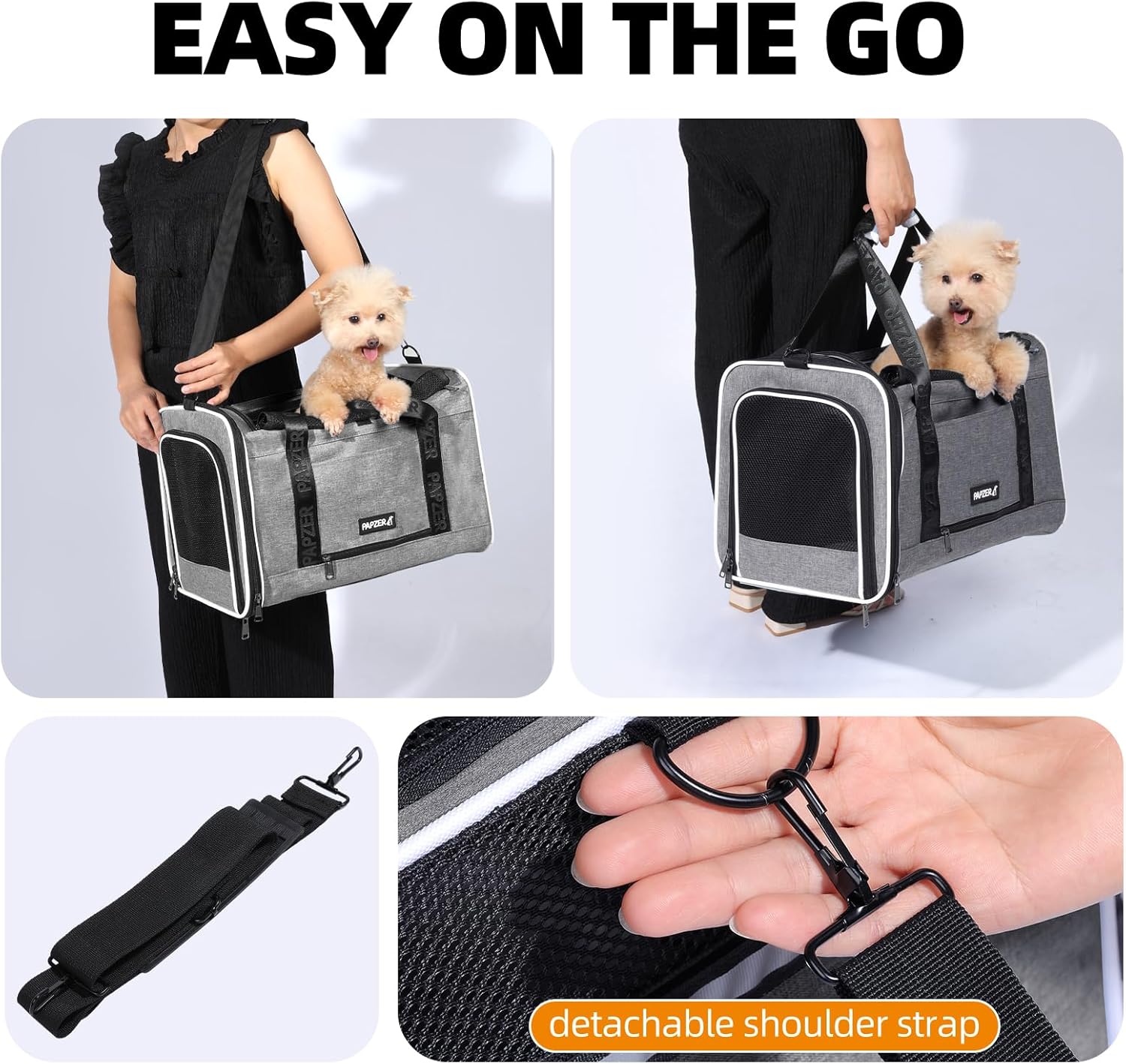 Top Loading Medium Cat Carrier with Privacy Curtain, Delta Approved TSA Pet Travel Crate Suitcase Luggage Sleeve, Soft-Sided Dog Kennel Bag 18x11x11 United Airline Approved Under Seat Grey - Image 8