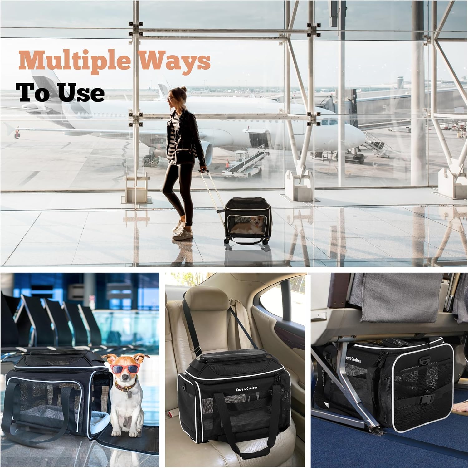 Airline Approved Top-Expanding Pet Carrier on Wheels- Rolling Carrier- Designed for Dogs & Cats- Extra Spacious Soft Lined Carrier! 18x11x11 (Original Mesh Sides) - Image 5