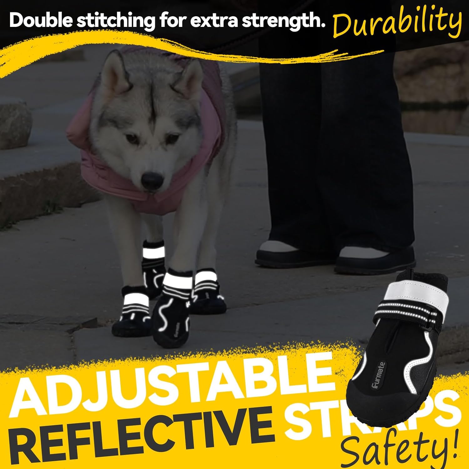 Dog Shoes for Large Small Medium Dogs,Dog Booties for Indoor Hardfloors Anti-Slip,Reflective Strip Waterproof Dog Boots & Paw Protectors for Outdoor Walking Hot Pavement,Winter Snow (Black-7) - Image 5