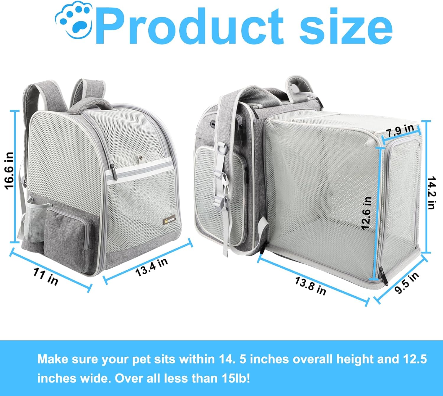 Texsens Cat Backpack Expandable Pet Carrier - Pet Backpack Carrier for Medium Cats and Small Dogs - Great for Travel, Hiking & Outdoor - Image 5