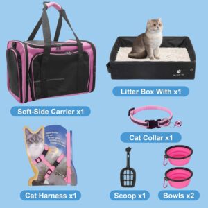 Soft-Sided Cat Carrier with Litter Box for Traveling & Camping, Pet Bag Fit Pets Up to 20lbs,17.7′ * 11.8 * 11.8 inches Cat Travel Carrier Pink