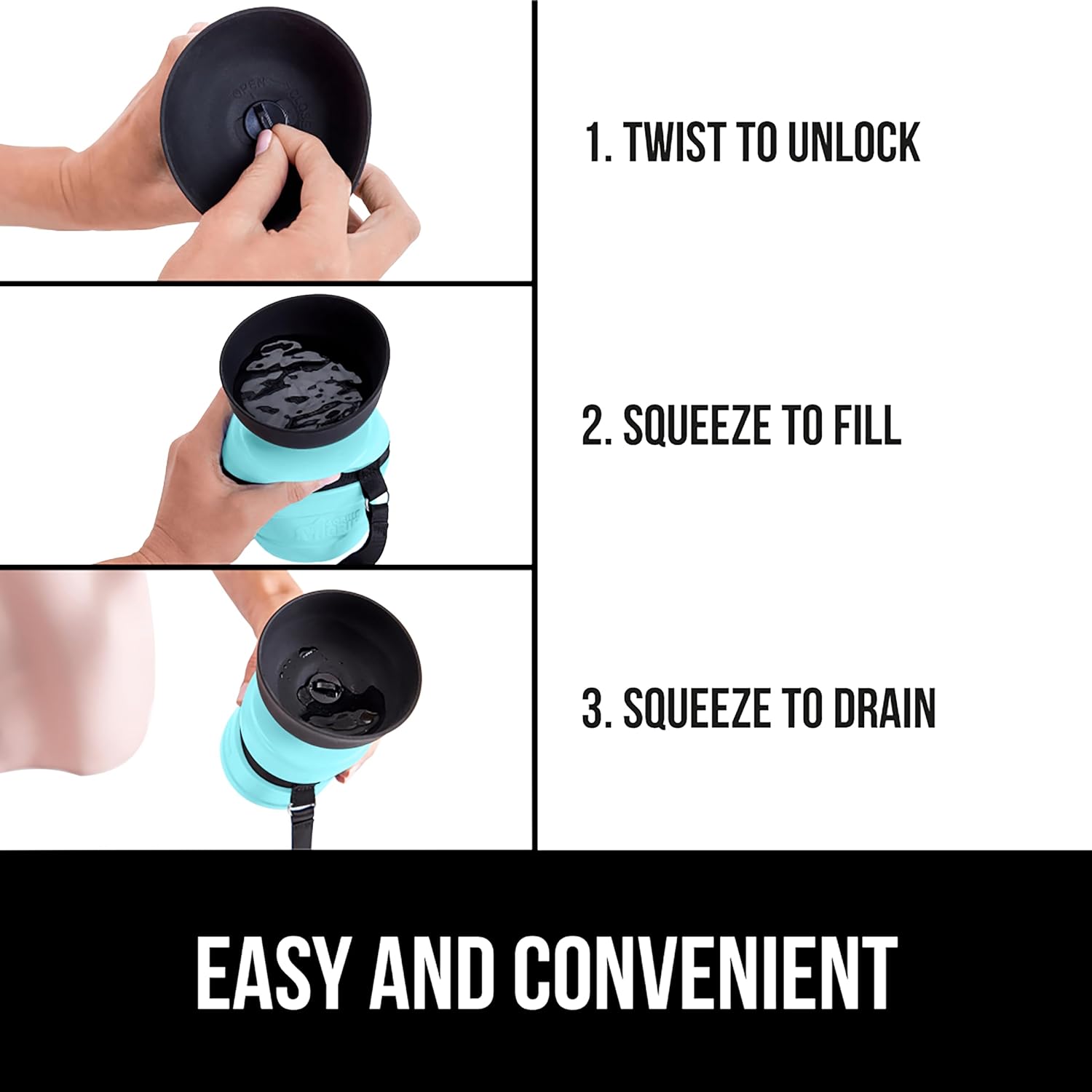 GORILLA GRIP Dog Water Bottle, Portable Water Bowl Dispenser for Dogs, 20 oz Leak Proof Pet Travel Squeeze Bottles, Food Grade Silicone, Puppy Essentials, Hiking Camping Trip Accessories, Turquoise - Image 7