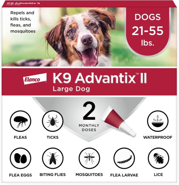 K9 Advantix II Large Dog Vet-Recommended Flea, Tick & Mosquito Treatment & Prevention | Dogs 21-55 lbs. | 2-Mo Supply (Packaging may vary)