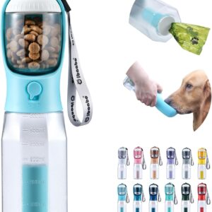 Dog Water Bottle with Food Container & Poop Bag Holder, Travel Water Bowl, Portable Pet Dispenser, Dog Stuff Accessories Items, Puppy Essentials Necessities for Yorkie Chihuahua Walking Hiking