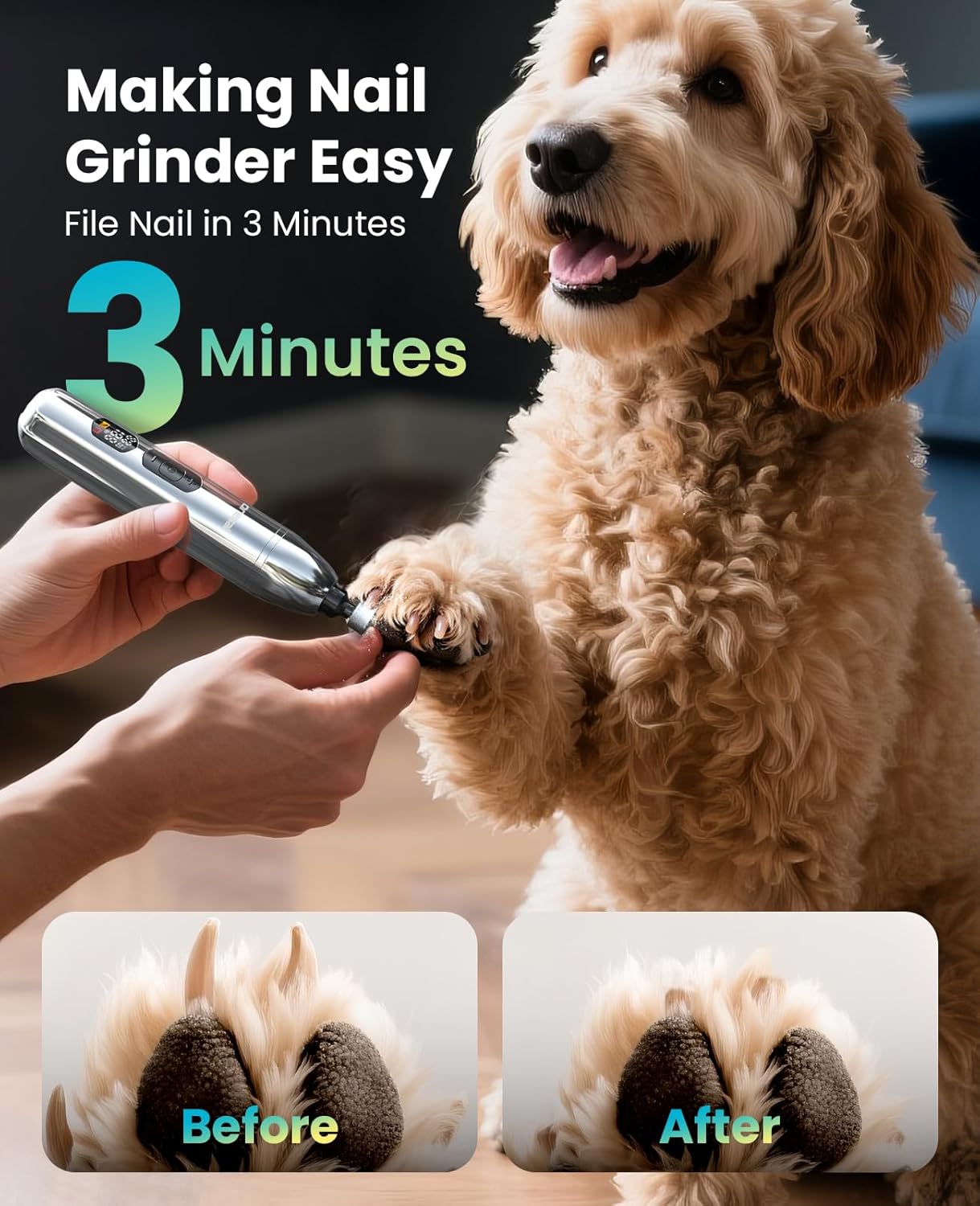 oneisall Dog Clippers for Grooming Thick/Heavy Coats, 4-in-1 Dog Grooming Kit Low Noise with Stainless Steel Blade, Cordless Dogs Paw Trimmer Pet Nail Grinder for Small & Large Dogs Cats Animals - Image 6