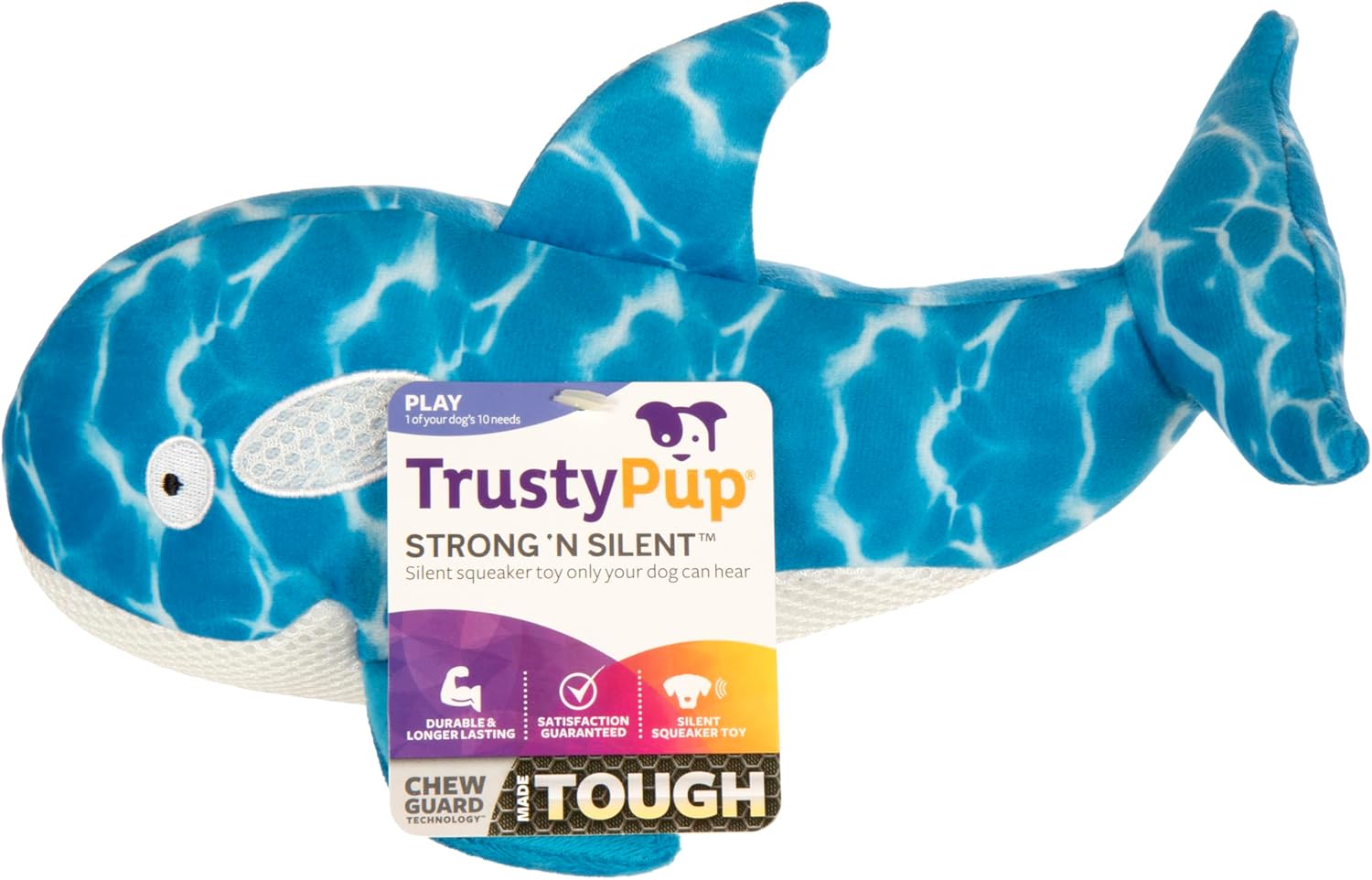 Strong 'N Silent Swimmer Soft Plush Orca Squeaker Chew Guard Dog Toy - Blue, Large - Image 3