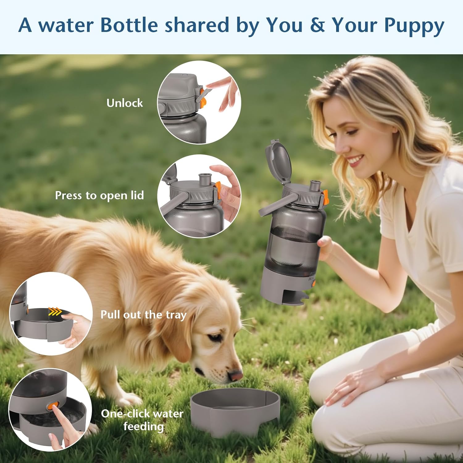 Outdoor Dog Water Bottle 50oz Leakproof Portable Pet Water Dispenser with Handle for Travel Hiking Camping Beach Trips BPA Free Must Have for Active Pets (Grey) - Image 4