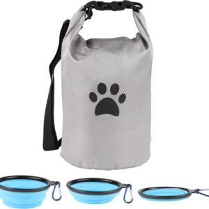 Dog Travel Bag,Travel Dog Food Container With 2pack Collapsible Dog Travel Bowls,5ldog Food Travel Bag,Dog Food Container,Bpa-Free,Food Grade,Pet Safe,for Roadtrips,Home,Boarding,Camping and More/Grey