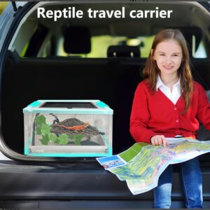 Hamiledyi Collapsible Gecko Tank Starter Kits, Reptile Travel Carrier 15.6″ x 11.6″ x 9.4″ Small Portable Habitat Cages for Leopard Gecko, Bearded Dragon, Snake, Tortoise(Blue)