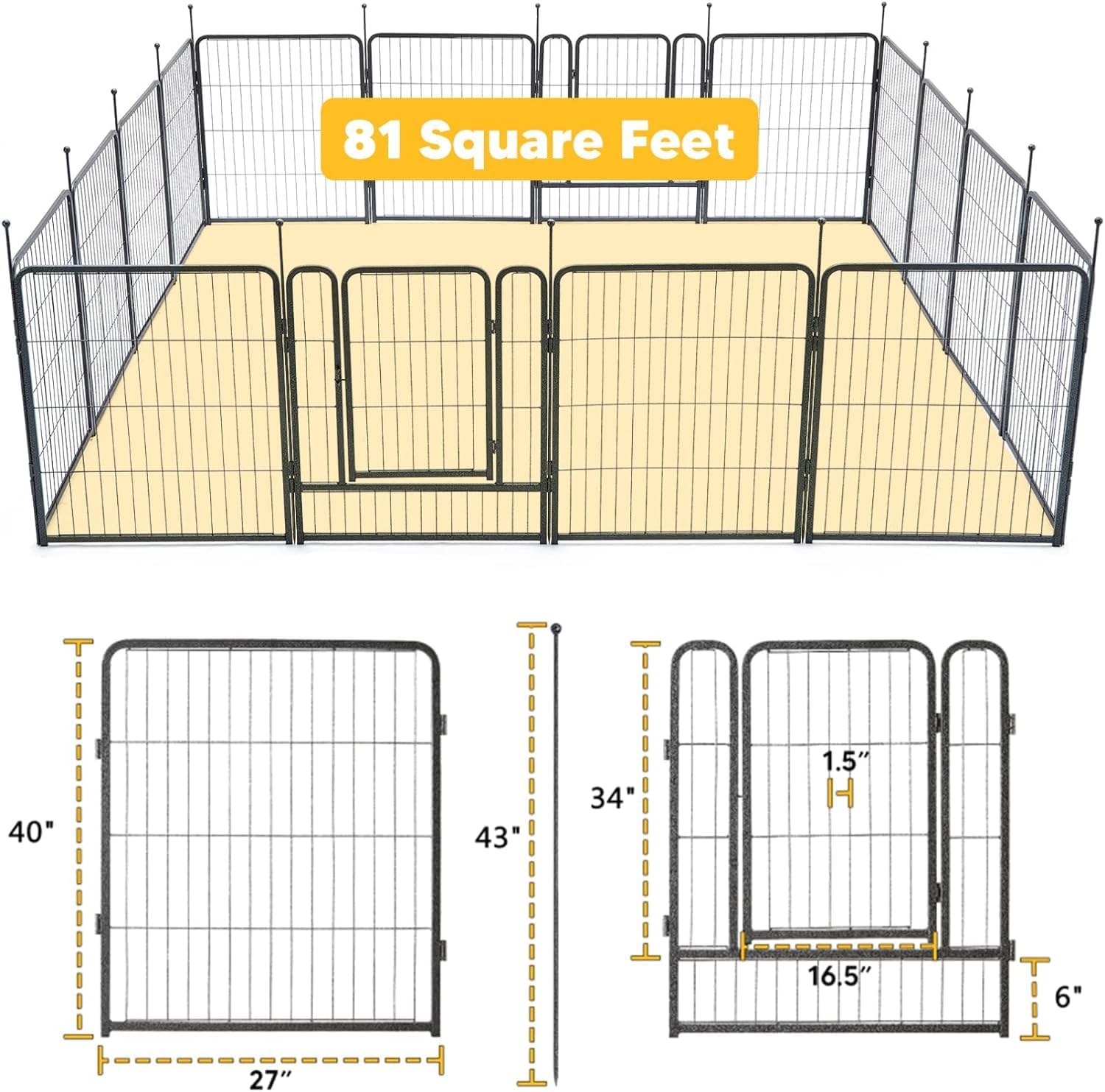 TMEE Dog Playpen, 40" Height 16 Panels Outdoor Dog Fence Pet Play Pen, Puppy Pens for Large/Medium/Small Dogs, Ideal for RV, Camping, Yard, Indoor - Image 8