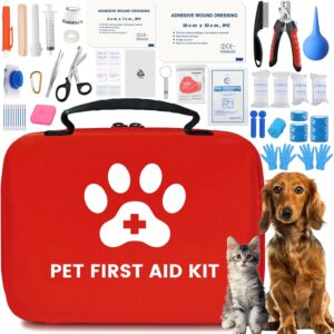 Generic Dog First Aid Kit, Pet First Aid Kit for Dogs and Cats, Home Office Travel Car First Aid Kit Emergency Kit Dog Travel Kit for Hiking, Dog Medical kit Emergency Survival Kit, Red