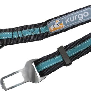 Kurgo Direct to Seatbelt Tether for Dogs, Adjustable Car Safety Belt Leash, Quick & Easy Installation, Works with Any Pet Harness, Carabiner Clip, Coastal Blue