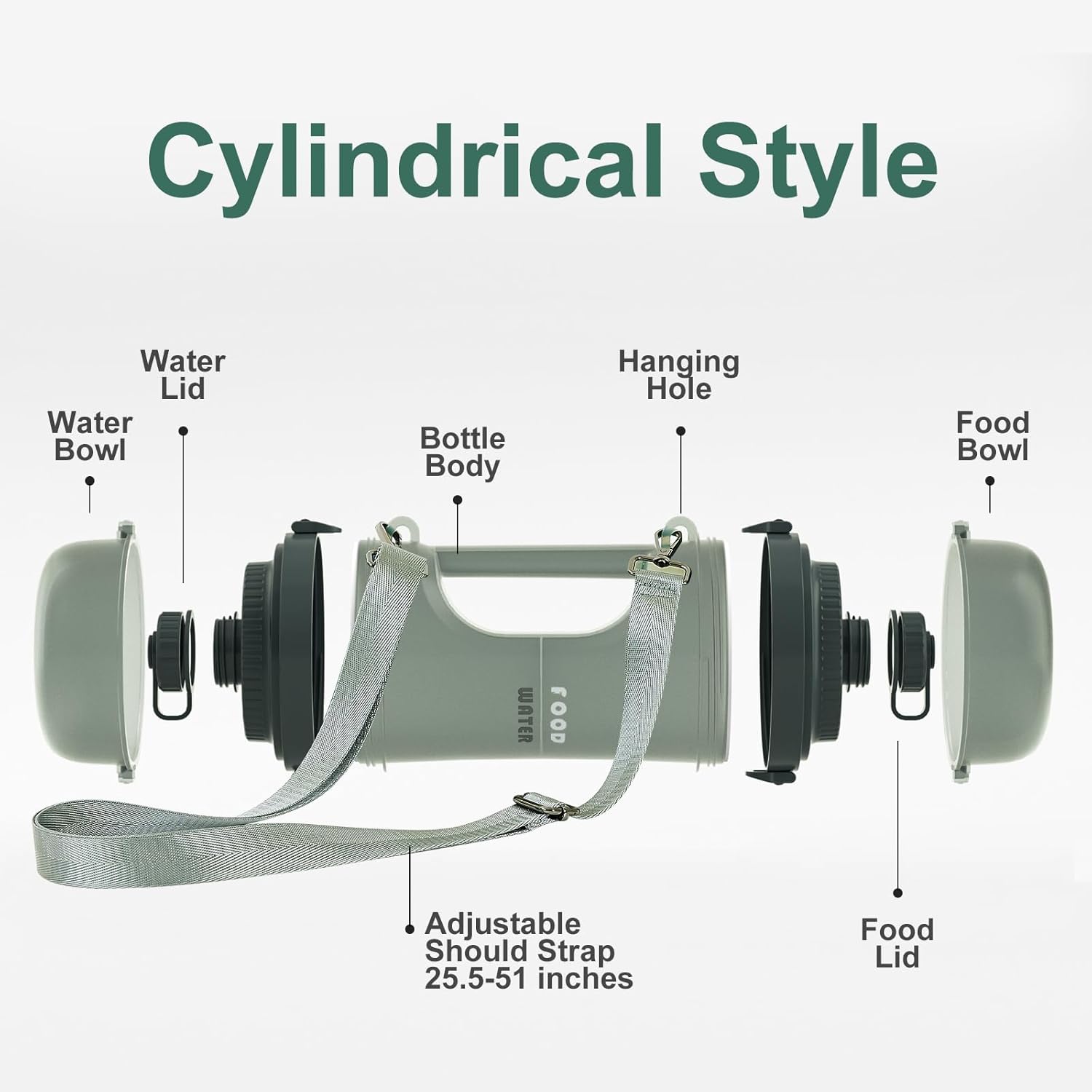 Gardner Pet Portable Dog Water Bottle&Food Container (49.6oz) – Leakproof Travel Water Bottle for Medium/Large Dogs (30+ lbs) Hiking, Camping, Beach – 2 Collapsible Bowls & Shoulder Strap (Grey) - Image 8