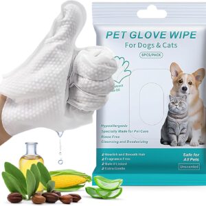 Pet Glove Wipes for Dogs Cats, Dog Cleaning Gloves, Dog Wipes Cleaning Deodorizing, Pet Wipes for Dogs Cats, Extra Thick, Unscented Rinse Free Nourish Fur Glove Wipes for Daily Care and Traveling-6pcs