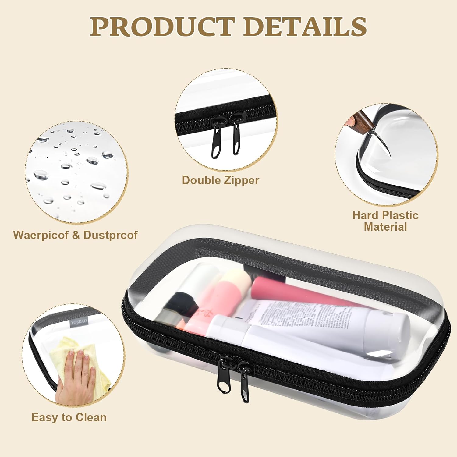 Clear Hard Shell Zipper Case 3 Pack, Hard Plastic Bag, Clear Travel Toiletry Pouch,Portable Cosmetic Bag with Zipper,Toy Storage Bins, Pencil Storage Organizer, Office Supplies Storage Case - Image 4