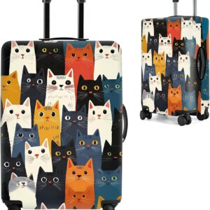 Colorful Cartoon Cat Luggage Cover – Stretchable Suitcase Protector for 26–28 Inch Luggage – Scratch-Resistant, Washable Travel Cover for Cat Lovers,L