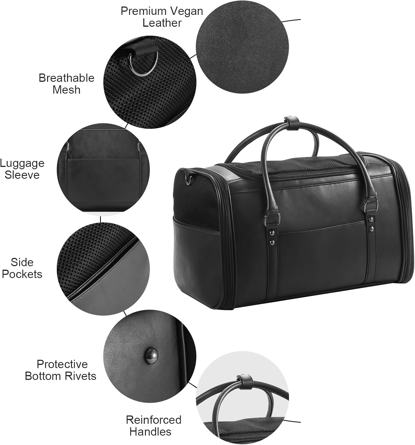 Stylish Leather Pet Carrier for Small Dogs and Cats Up to 15 lbs, Airline Approved Lightweight Travel Tote with Breathable Mesh and Shoulder Strap Black - Image 4