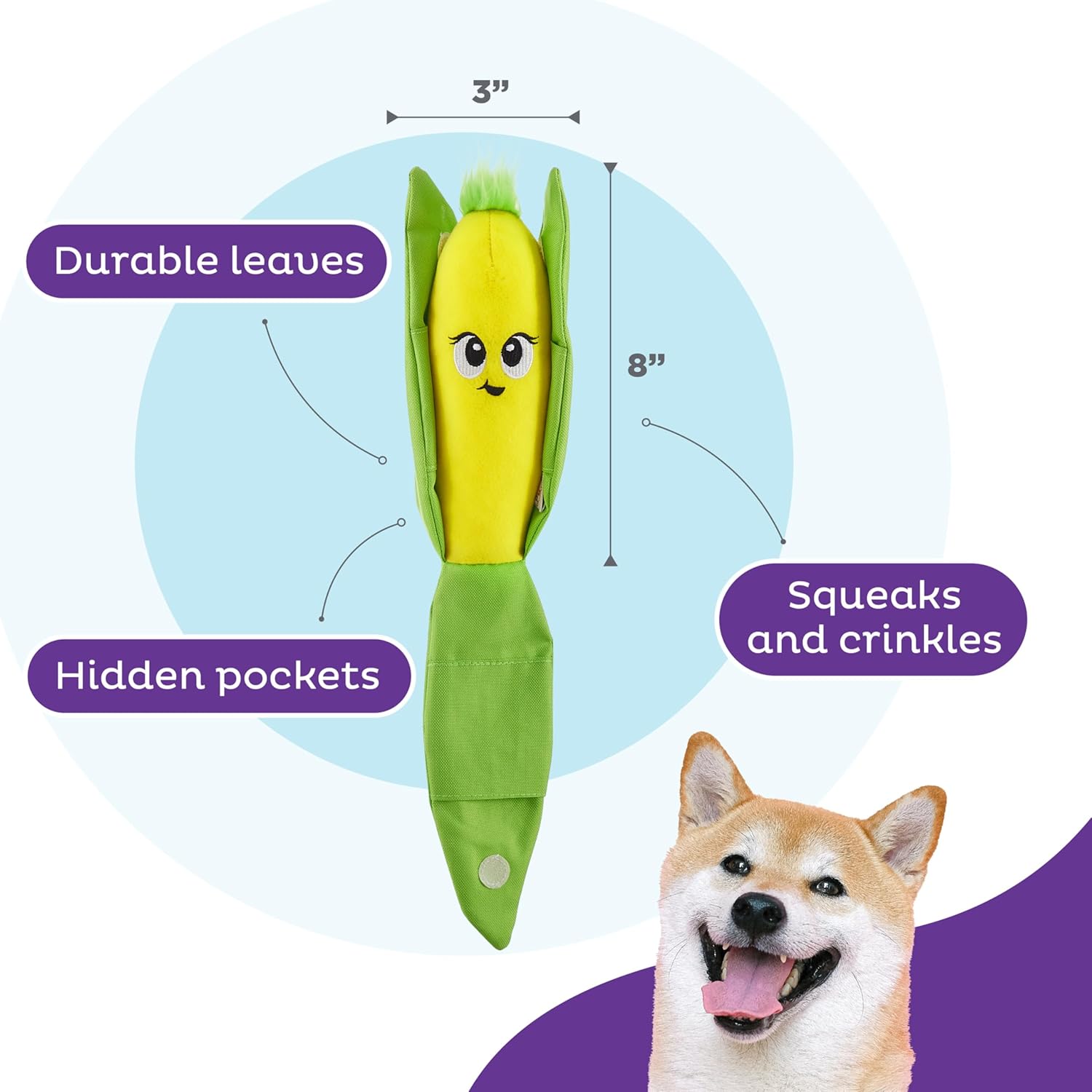 Outward Hound by Nina Ottosson Hide N' Find Interactive Plush Dog Puzzle, Durable Dog Toy, Plush Enrichment Toys, Corn, Multicolored - Image 3