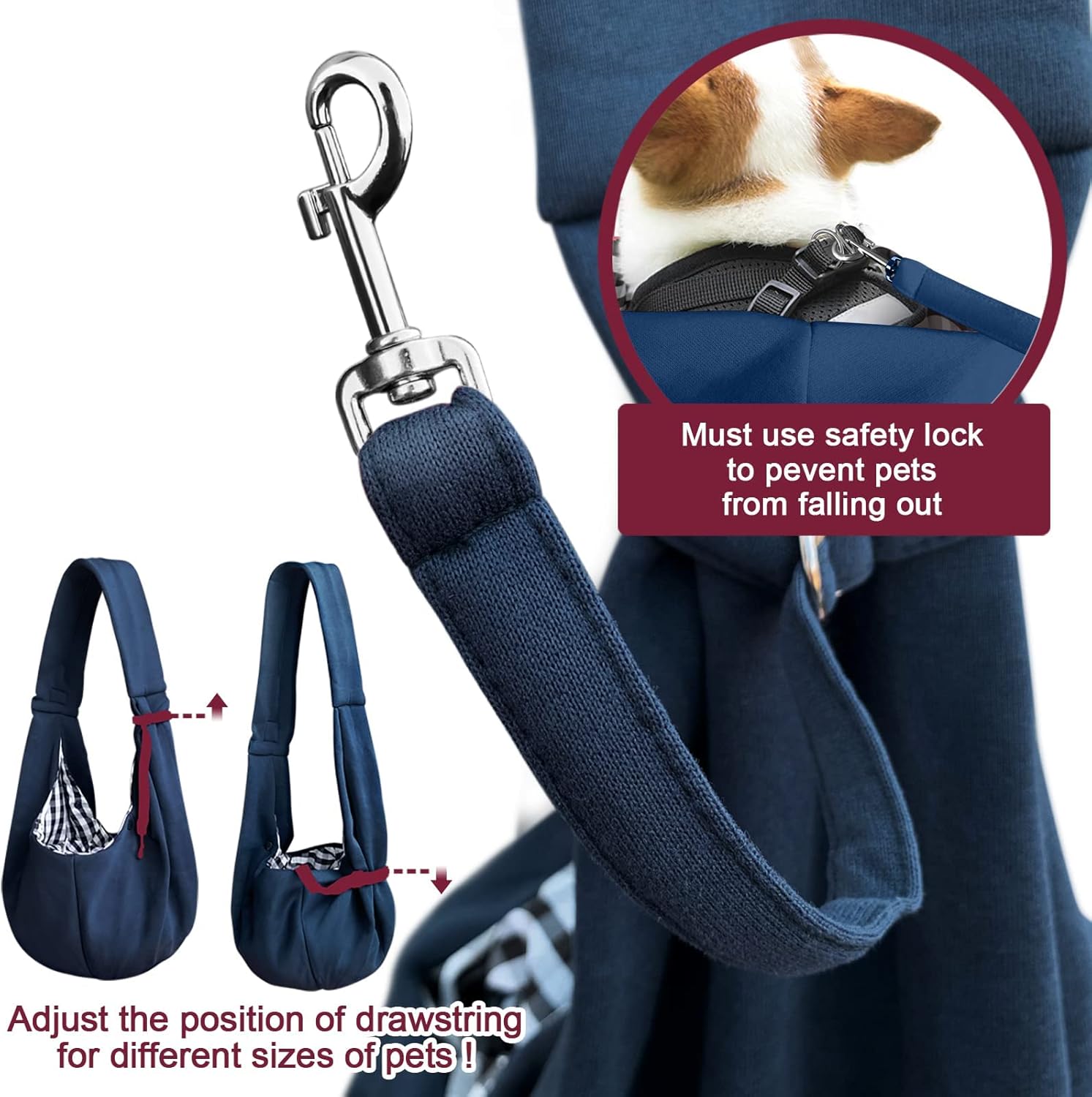 Pet Dog Sling Carrier for 3-10 lbs pet,Dog Purse Pouch,Dog Satchel,Reversible unadjustable Strap Travel Hand-Free Safe Bag Small Puppy Backpack (Dark Blue) - Image 5