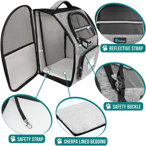 PetAmi Dog Backpack Carrier for Small Large Cat, Pet, Puppy, Ventilated Pet Hiking Backpack Travel Bag, Airline Approved Cat Backpack Carrier, Camping Biking Dog Bag Up to 18lbs Pet, Grey - Image 4