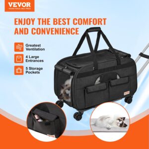 VEVOR Large Cat Dog Carrier with Wheels for Under 35lbs, Rolling Pet Carrier with Upgraded Wheels, Foldable Wheeled Dog Travel Carrier (Not for Airline)