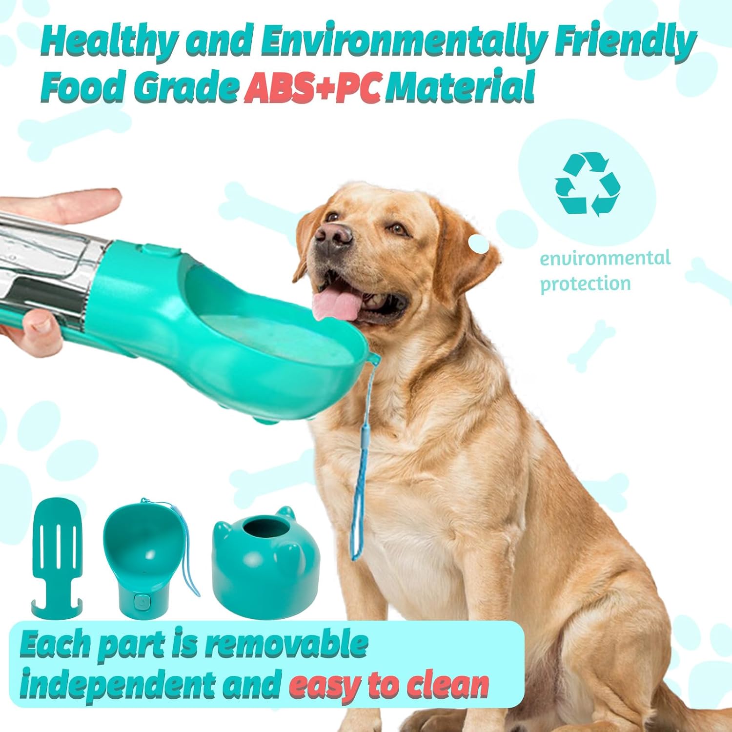 Portable Dog Water Bottle with Feeder and Waste Kit, 12.1oz, Lake Blue - Image 4