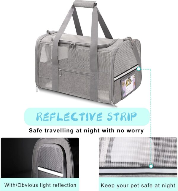 Soft Sided Cat Carrier for Small Cats Puppies up to 15 Lbs, Airline Approved Pet Carrier Collapsible Travel Puppy Carrier with Reflective Strip, Grey - Image 3