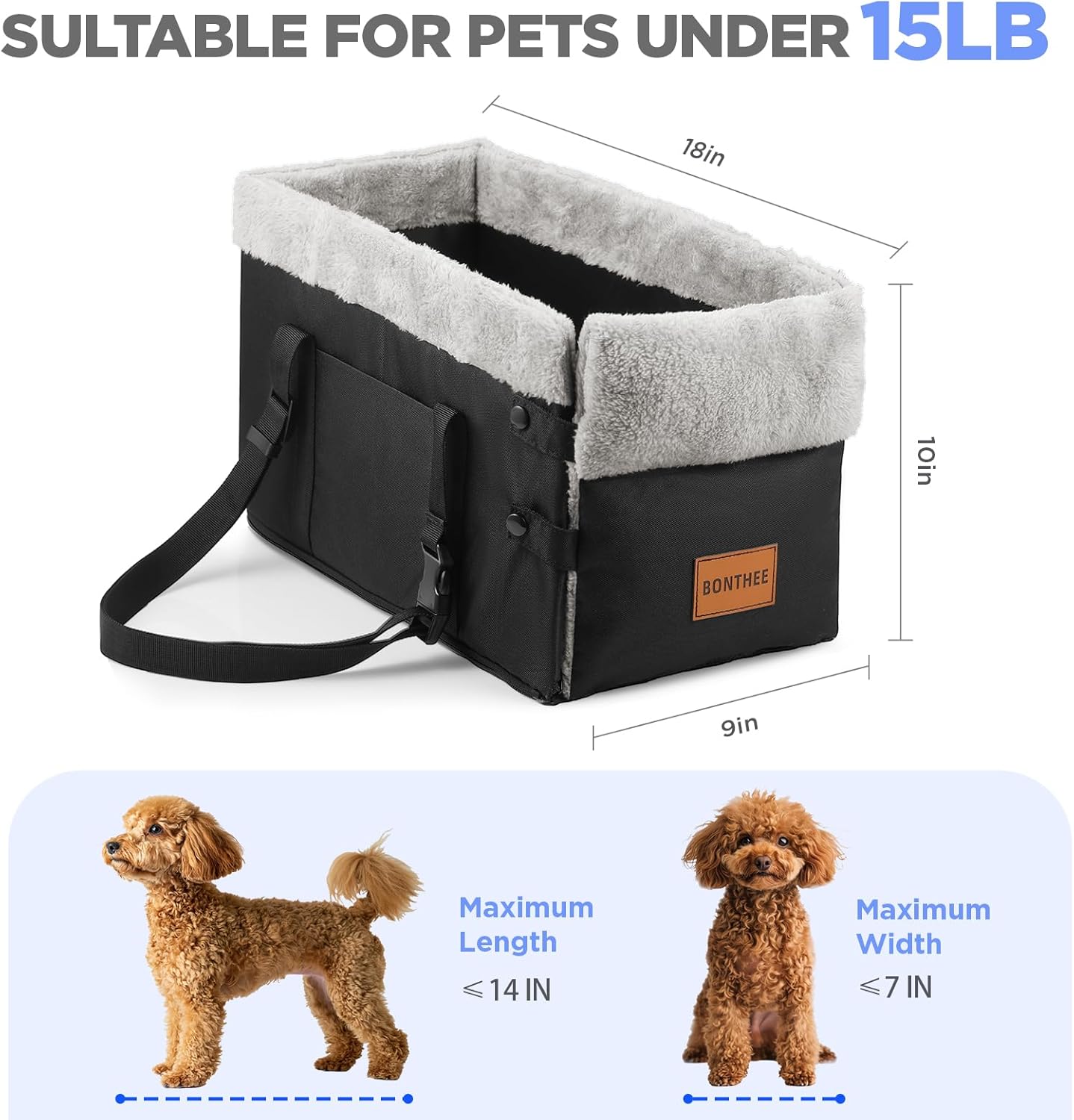 Center Console Dog Car Seat for Small Dogs,Washable Foldable Console Booster Seat for Puppy Car Seat with Safe Protection Hooks Adjustable Straps and Storage Pocket Pet Up to15lbs - Image 2