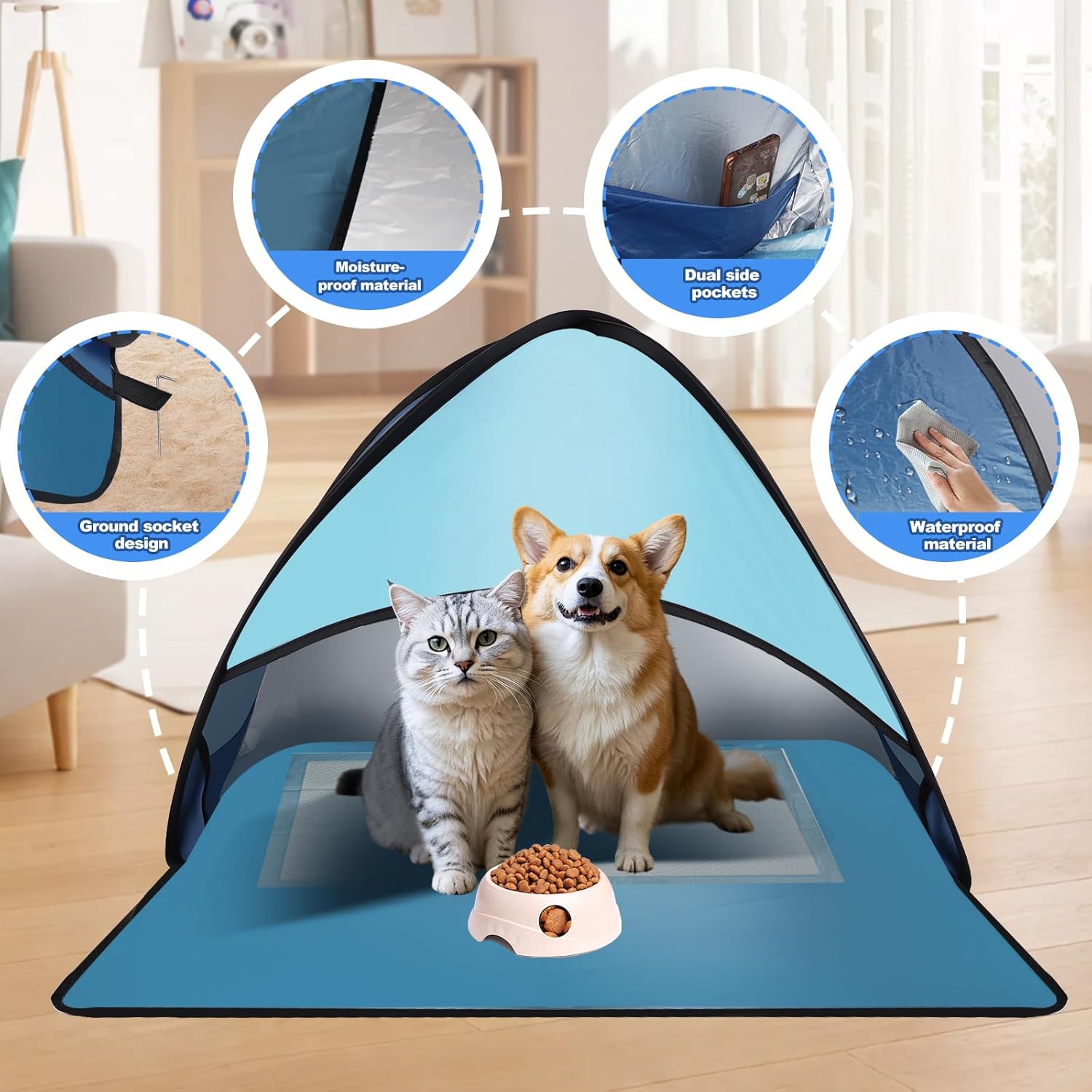 Beach Tent for Pet Shade Pop Up Portable Mini Head Sun Shelters Canopy with Beach Blanket for Camping Outdoor Hiking Picnic Windproof Waterproof with Tent Nails Phone Stand (Blue) - Image 6