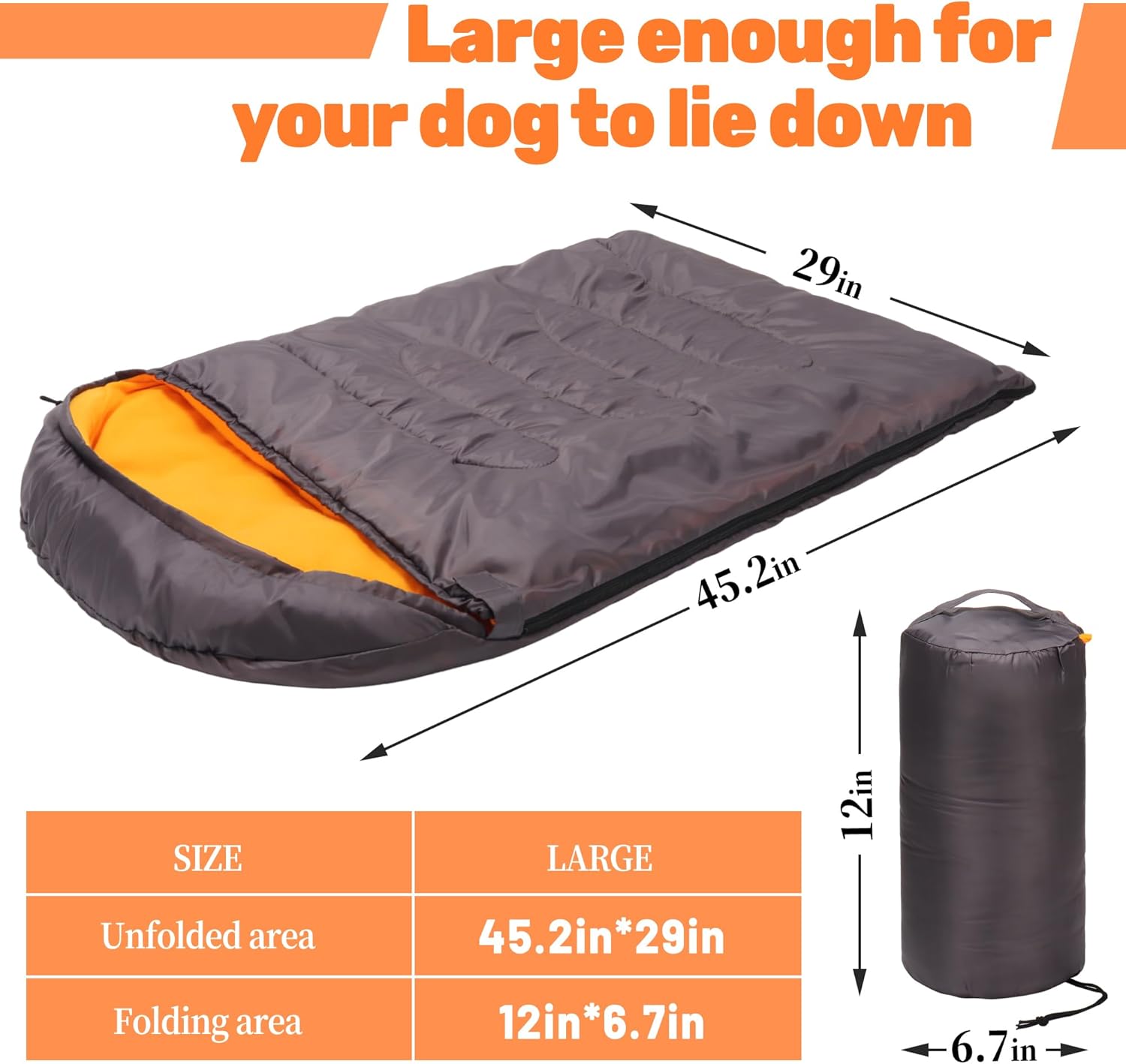 Lifeunion Dog Sleeping Bag with Storage Bag Waterproof Warm Packable Dog Bed for Travel Camping Hiking Backpacking (Grey+Orange) - Image 2