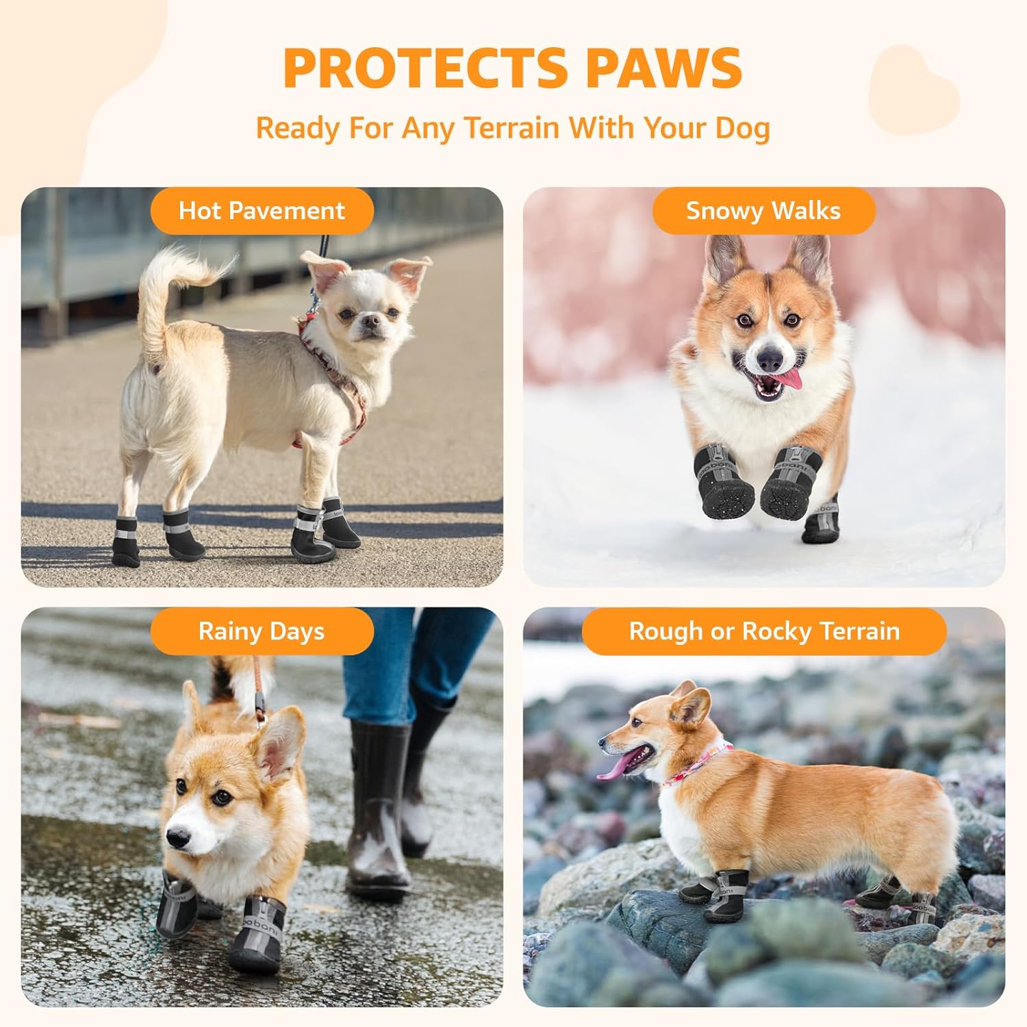 Small Dog Shoes for Hot Pavement - Dog Shoes Small Size Dogs for Summer Rain, Dog Booties and Paw Protectors with Reflective Strap for Outdoor Walking Hiking Running Training, Size 1 - Image 4