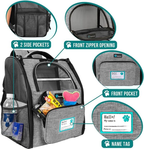 PetAmi Dog Backpack Carrier for Small Large Cat, Pet, Puppy, Ventilated Pet Hiking Backpack Travel Bag, Airline Approved Cat Backpack Carrier, Camping Biking Dog Bag Up to 18lbs Pet, Grey - Image 3