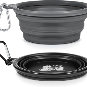 Portable Dog Bowls 2 Pack - Collapsible Silicone Travel Dog Bowls for Small, Medium & Large Dogs, Foldable Outdoor Bowl with Clip, Lightweight for Hiking Camping Backpacking（Large）