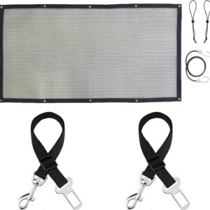 SunGrow  Dog Seat Belts with Barrier, 2 Adjustable 28" Nylon Belts, 24" x 45" Micro Mesh Net Divider for Cars, SUVs, and Trucks, 4 Hooks and Luggage Ropes for Assembly, Black, 1 Set per Pack