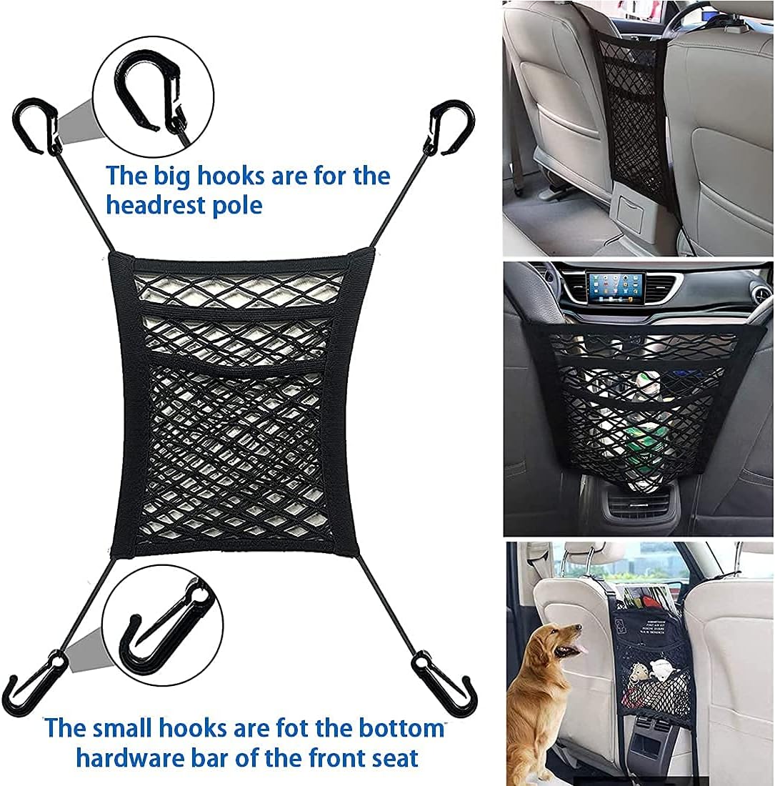 3-Layer Car Mesh Organizer, Seat Back Net Bag, Barrier of Backseat Pet Kids, Cargo Tissue Purse Holder, Driver Storage Netting Pouch(Upgrade Stretch Length) - Image 5