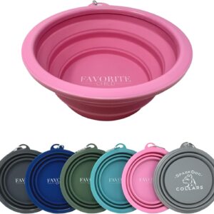 SparkDog Favorite Child 1000ML Collapsible Dog Bowl – Large Silicone Travel Bowl for Pets, Sturdy Rim, Food-Grade, Portable for Dogs & Cats – Hiking, Camping, Outdoor Use (Pink-34oz/1L)