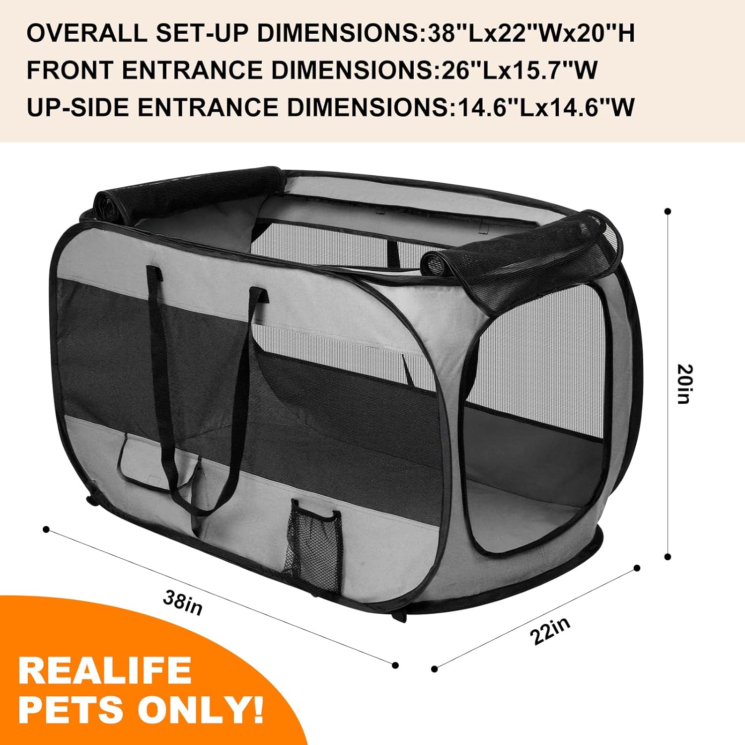 Realife Dog Enclosures Home Outdoor Fashions Portable/Collapsible/fixable, Pop Up Travel Pet Tent, 38" L x 22.5" W x 5.5" H,Grey - Image 4