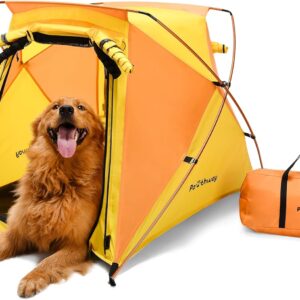 Dog Tent and Portable Playpen Outdoor Waterproof, with Aluminum Poles and Camping Mat, Pet Tent with Zippered Mesh Door, Dog House Outdoor, for Camping, Travel, Backyard, Patio (Yellow, Large)