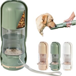 Portable Pet Food and Water Dispenser, 2 in 1 Cat & Small Dog Water Bottle & Food Container, Lightweight, BPA Free Pet Water Bottle Traveling Essentials for Walking & Hiking (Green, 13oz)