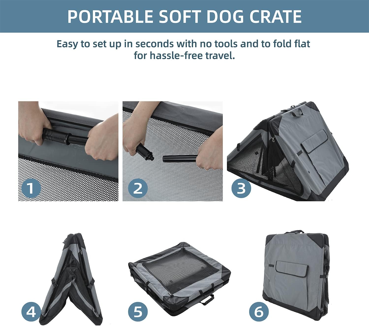 Pettycare 36 Inch Collapsible Crate for Large Dogs, 4-Door Foldable Soft Kennel with Chew Proof Mesh Windows for Indoor & Outdoor Travel - Image 4