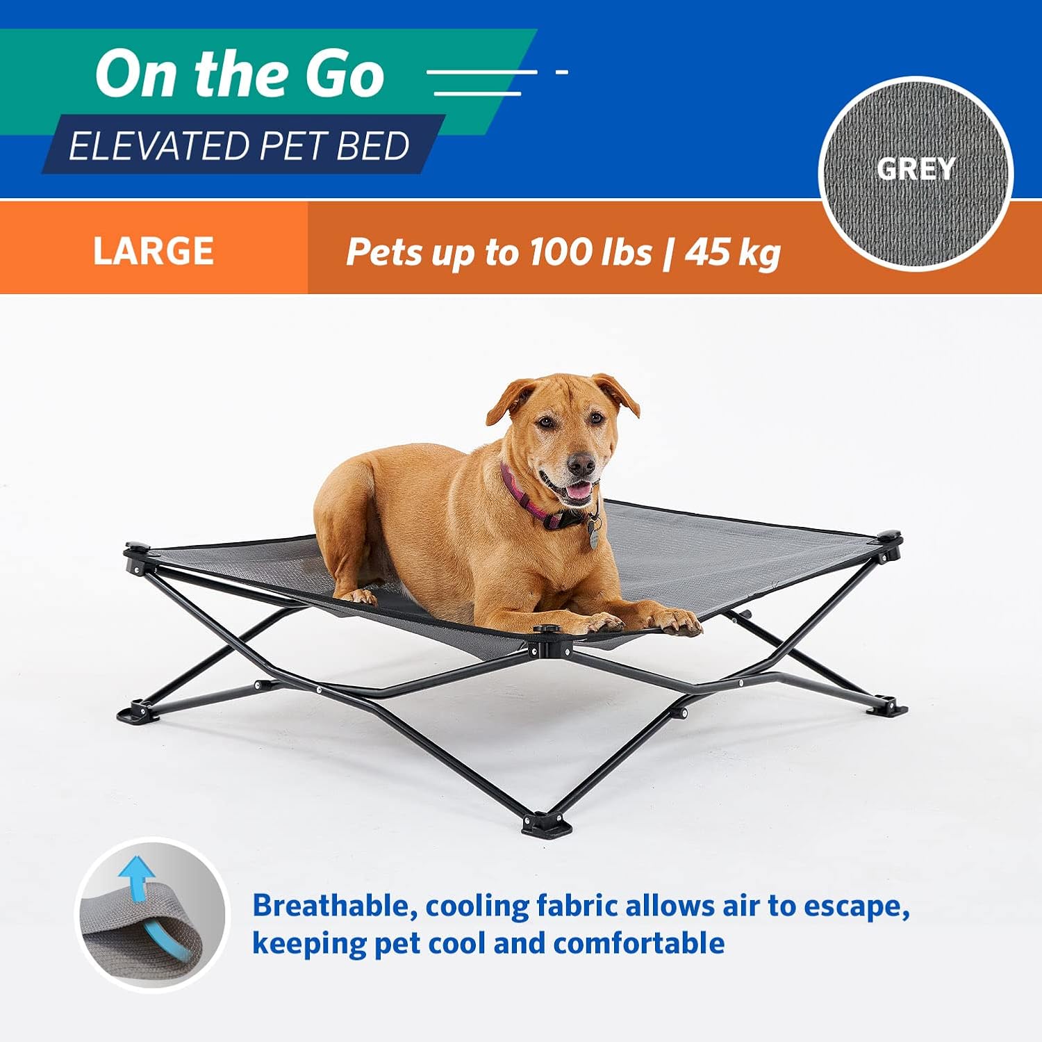 Coolaroo On-The-Go Elevated Dog Bed - Foldable Pop-Up Travel Dog Bed with Breathable, Moisture-Resistant Fabric, Carry Bag Included, Lightweight & Portable, Steel Gray, Large - Image 5