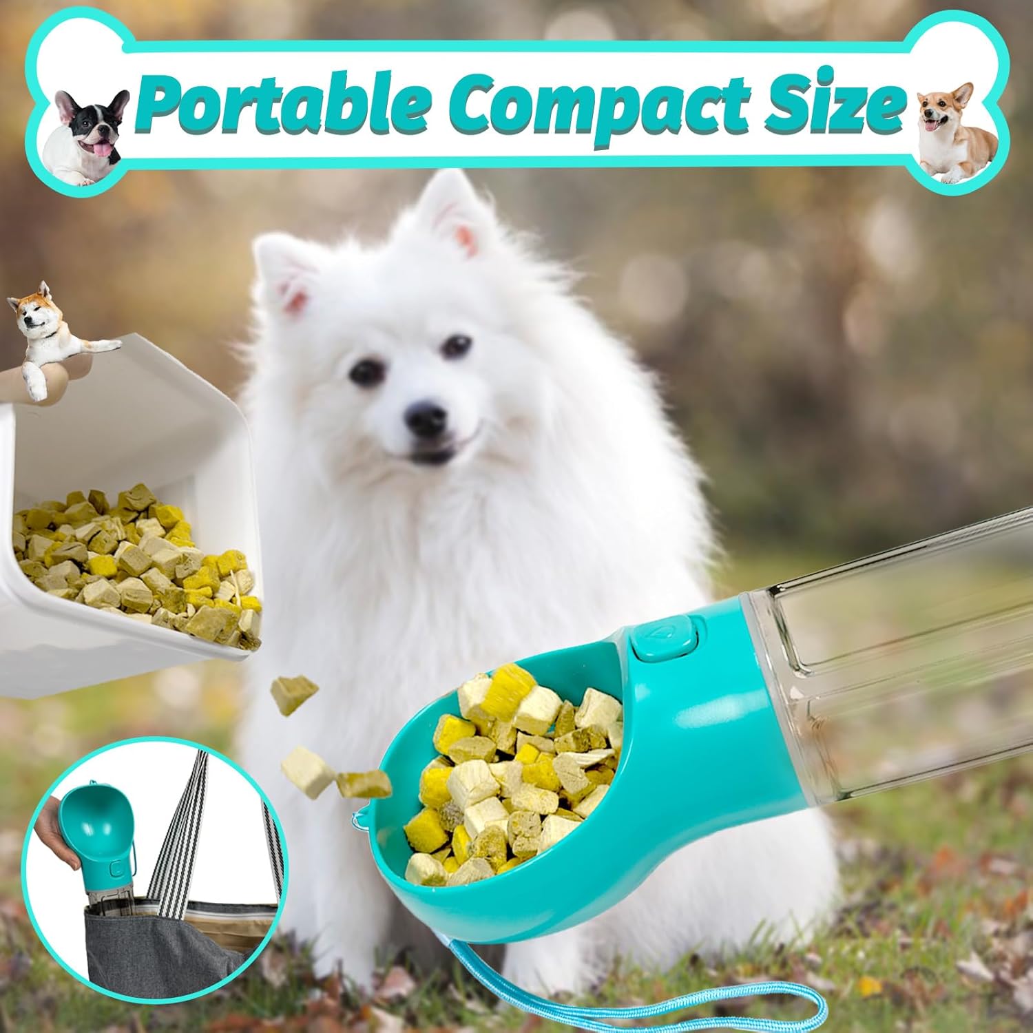 Portable Dog Water Bottle with Feeder and Waste Kit, 12.1oz, Lake Blue - Image 6