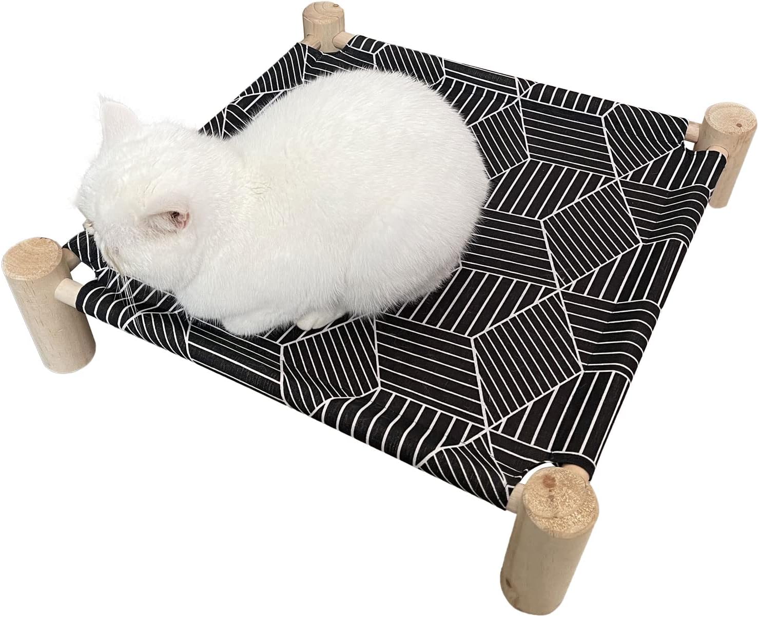 Pozico Cat/Dog Bed Hammock Cat Bed, Wooden Dog Elevated Indoor Outdoor Beds, Raised Cat Cots Furniture Pet Bed Puppy Bed Portable Breathable Mesh Cat Beds for Small Animals-Black Diamond - Image 5