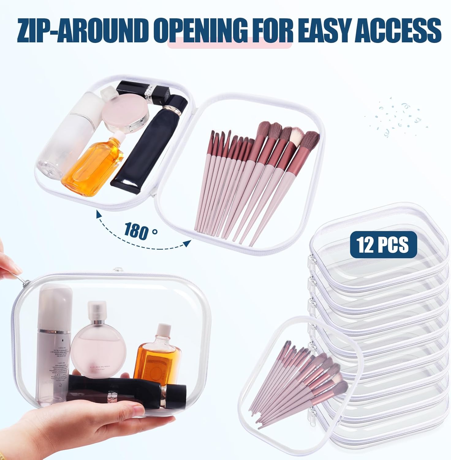 12 Pack Clear Hard Zipper Cases Transparent Hard Plastic Zipper Pouches Durable PET Makeup Bags Cosmetic Snack Storage Organizer, Travel & Home Essentials - Image 5