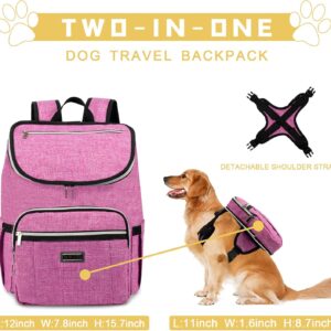 BAGLHER Travel Dog Backpack – Detachable Travel Dog Food Container for Pet Supplies Dog Gear Backpack,Dog Bag for Traveling with 2 Silicone Collapsible Bowls and 2 Food Baskets Pink