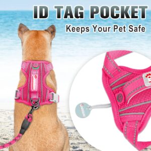 BARKBAY No Pull Dog Harness Large Reflective Dog Harness with Front Clip and Easy Control Handle for Walking Training Running with ID tag Pocket(Pink,L)