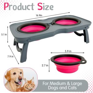 PINVNBY Elevated Dog Bowls Portable Raised Dog Bowl Stand with 2 Collapsible Silicone Food Bowl Non-Slip Travel Bowls for Medium Dogs and Cats (16.9″ L x 7.9″ W x 5.1″ H)