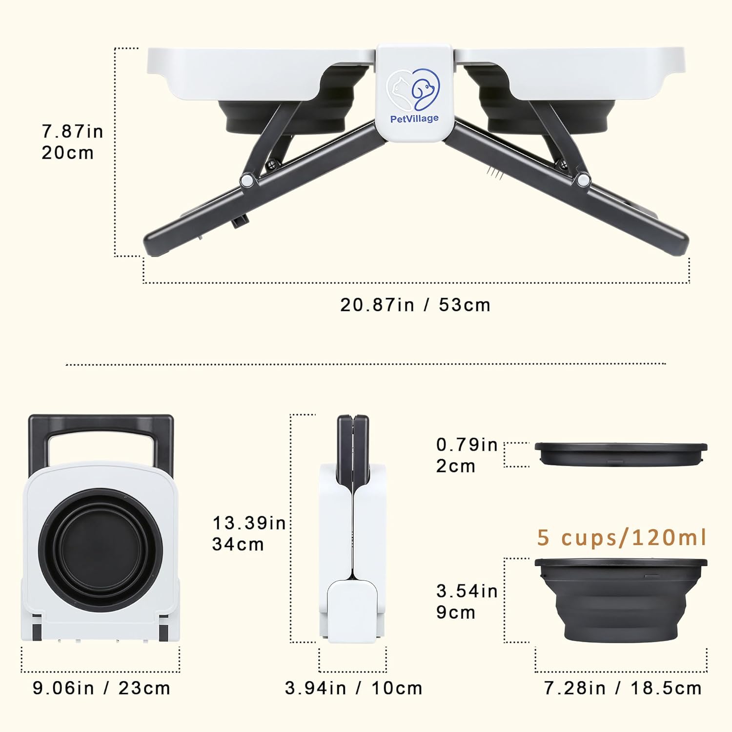 Portable Foldable Elevated Dog Bowls Stand with Dual Dishes, Compact Travel Pet Feeding Table for Dogs (5 Cups Capacity)–Lightweight Non-Slip Design, Perfect for Indoor/Outdoor Adventures - Image 2